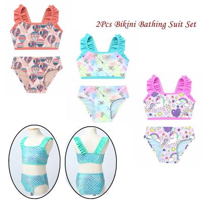 Dětské Dívčí 2ks Tankini nařasené ramenní popruhy Potištěný Crop Top se spodky Hawaii Set Bikini plavky