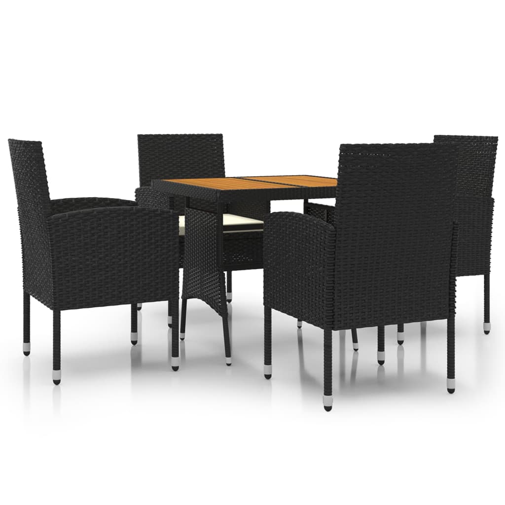 5 Piece Garden Dining Set Poly Rattan Black
