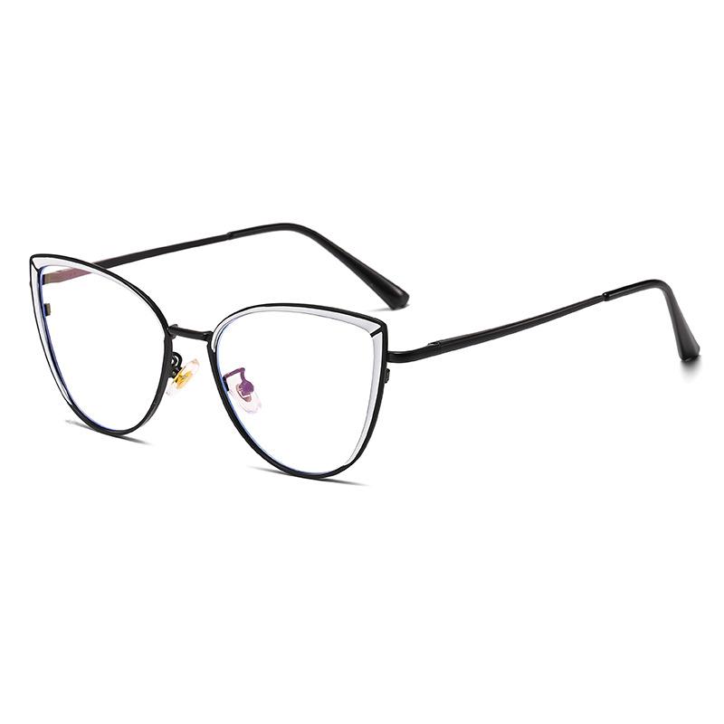 6221 Fashion Cat'S Eye Metal Spring Leg Flat Glasses 2025 New Personalized Anti-Blue Light Plain And Thin Glasses