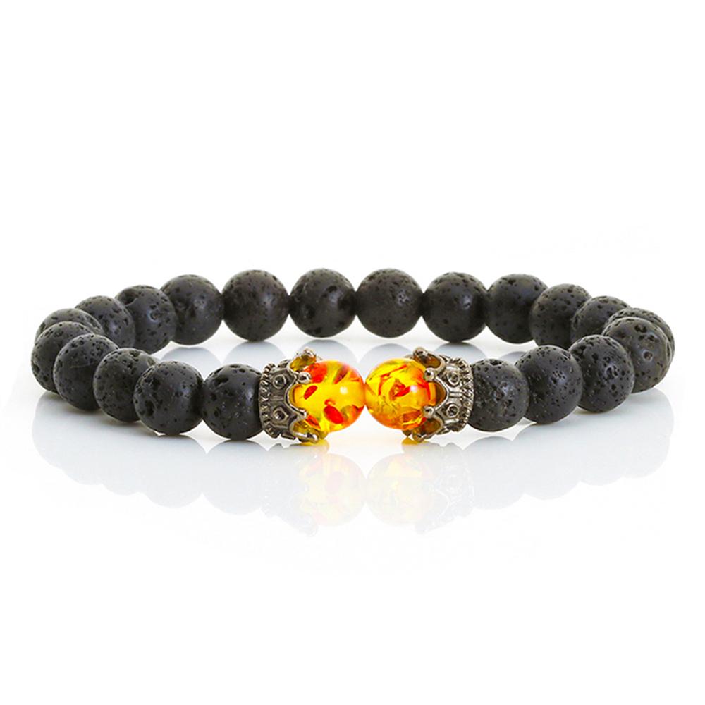 

8mm Natural Lava Stone Beads Bracelets & Bangles King Queen Crown Couple Braided Bracelet Charm Men Women Jewelry Gifts Handmade
