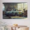 2D Flat 1pc Vintage Car Store Background - Garage Photography Background with Old Cars, Tools, Auto Shows, Theme Decorations