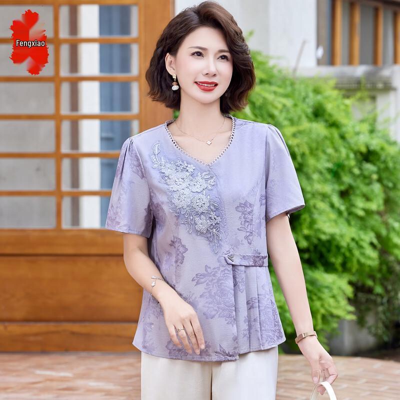 New Chinese Style Summer T-shirt Set for Middle-aged Women