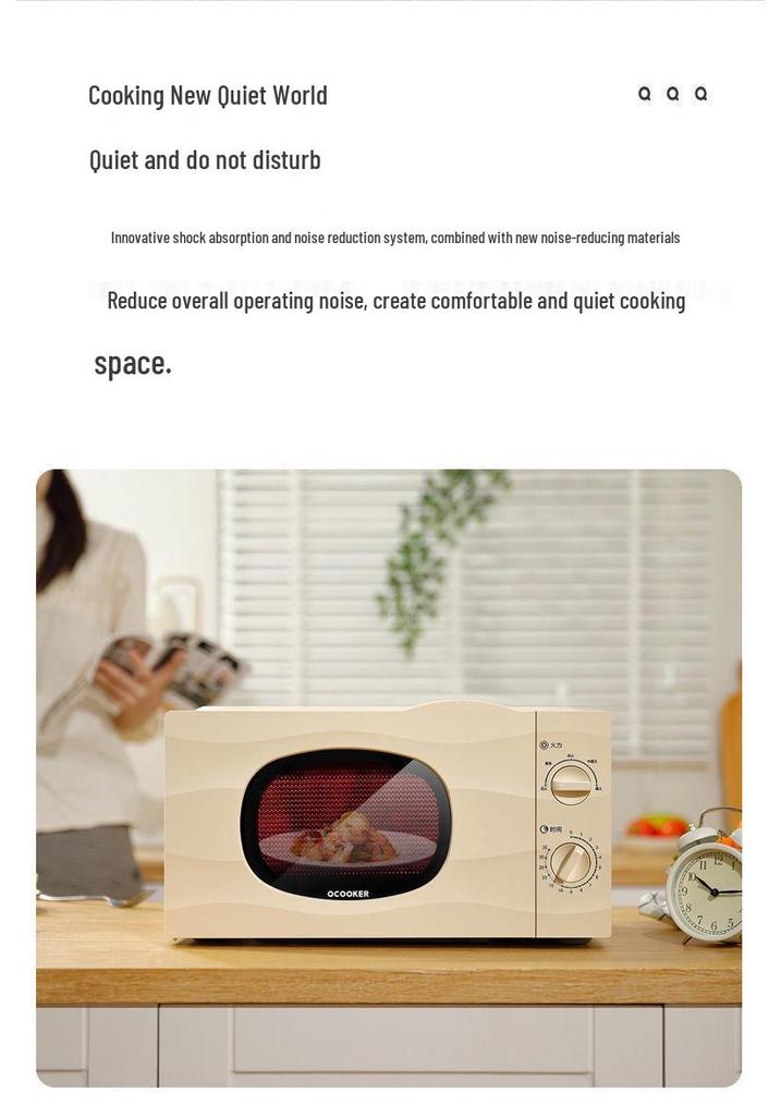 QuanChu Retro Multi-functional Mini Microwave Oven with Turntable and Light Wave Technology