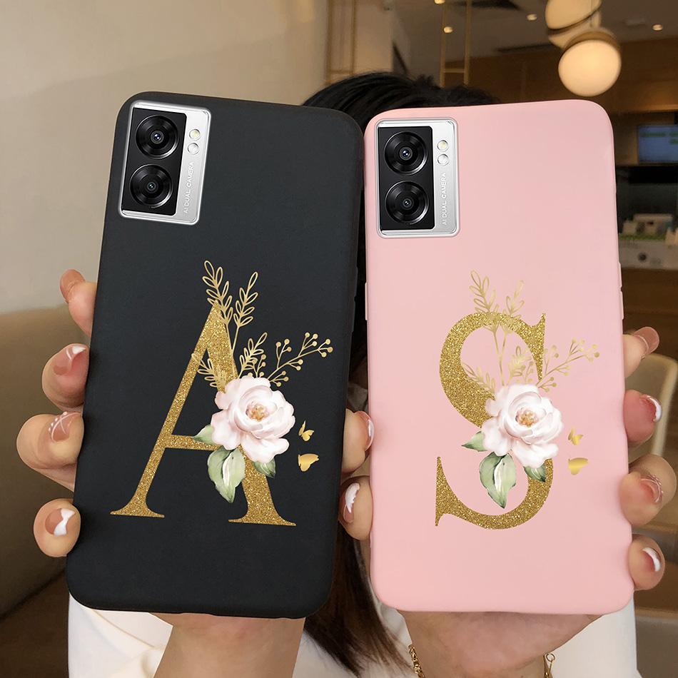 For OPPO A57 4G CPH2387 Cover Flower Letters Soft Silicone Case For OPPO A77 5G Shockproof Shell For Realme V23 5G Fundas Bumper