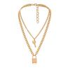 Double Alloy Chain Double Necklace, Simple Concentric Lock Key Element Pendant Necklace Female