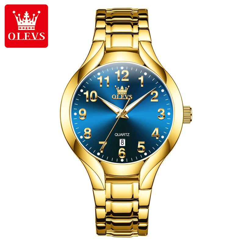 OLEVS Original Brand Luxury Quartz Watch for Men Gold Stainless Steel Strap Waterproof Luminous Auto Date Fashion Wristwatch Men