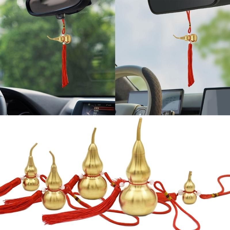 Antique Copper Gourd Hanging Decors Metal Ornament Lucky Tassels Charm Perfect for Living Room Office Car Interior