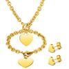 Heart Tag Jewelry Set Silver OT Toggle Chunky Chain Necklace Bracelet Matching Heart Stud Earrings