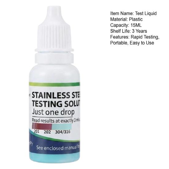 1/2 Pezzi 15ML Liquido di Test in Acciaio Inossidabile, Gocce Identificative Acciaio Inossidabile 200-304, Soluzione di Analisi per Tavola di Test Metalli per Laboratorio Cucina