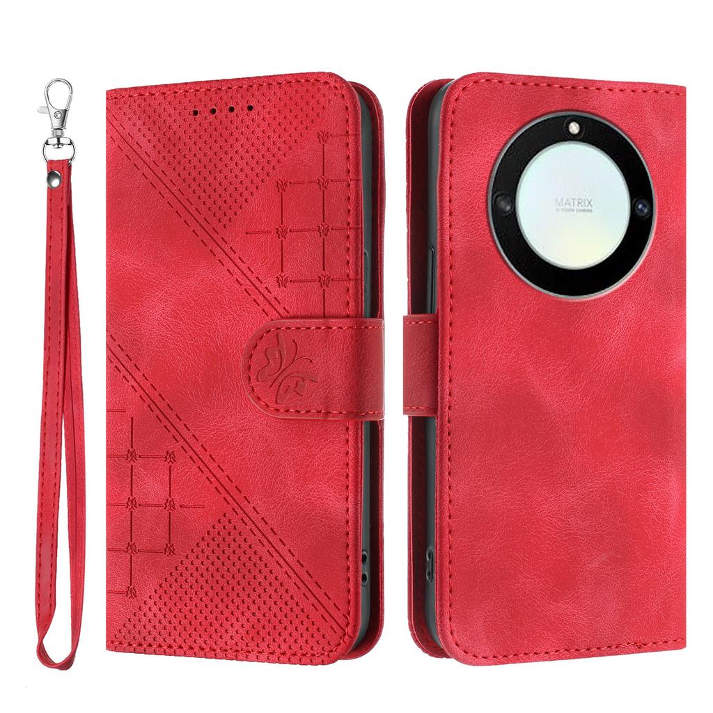 For Honor Magic5 Lite 5G/Honor X9a 5G/Honor X40 5G Leather Wallet Case Butterfly Flower Imprinted Phone Cover with Strap