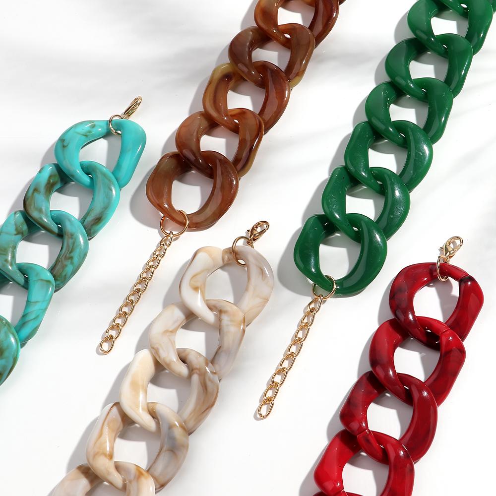 Vintage Square Chain Choker Necklace for Women Punk Fashion Big Resin Leopard Chunky Link Chain Collar Statement Jewelry Bijoux