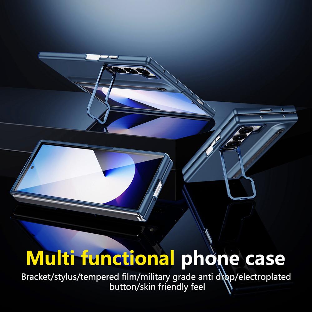KEYSION with Touch Pen Case for Samsung Galaxy Z Fold 6 5 5G Hard PC Kickstand Phone Cover With Tempered Glass Screen Protector
