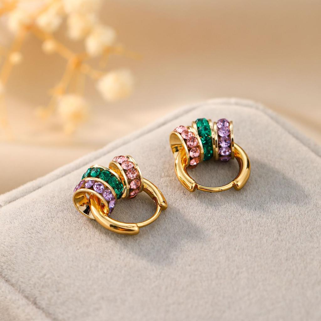 Micro Set Three Zircon Hoop Earrings Dopamine Light Luxury Ear Cuff Delicate Vintage