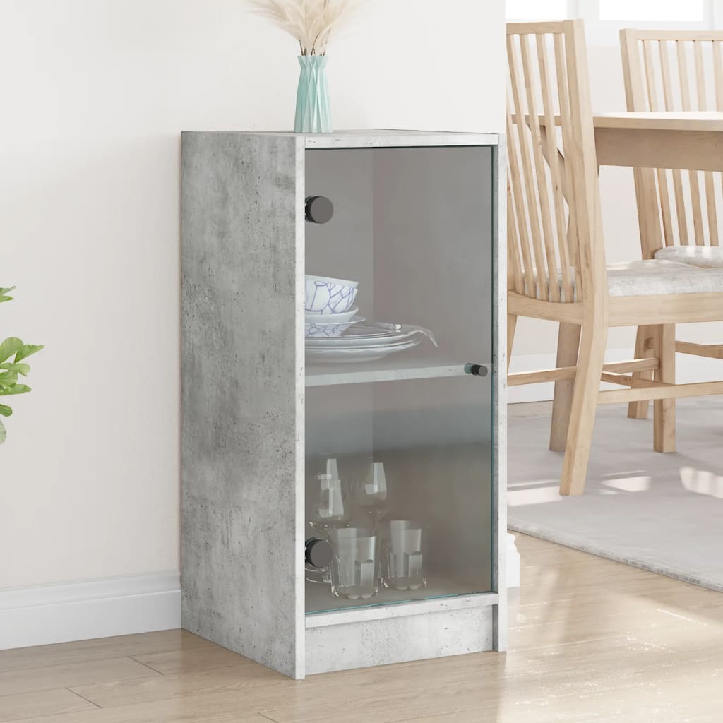 Sideboard with Glass Doors Concrete Grey 35 X 37 X 75.5 Cm