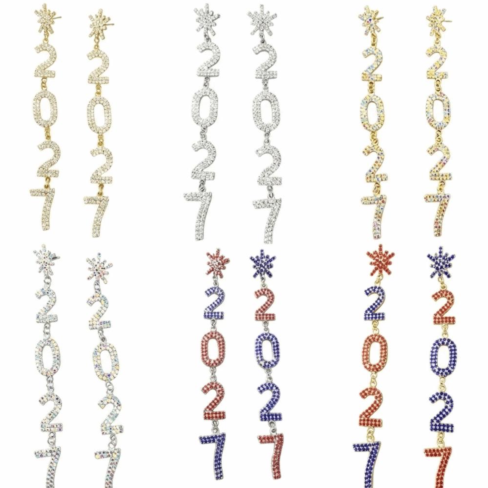 1 Pair/Set Fashion 2027 Digital Earrings 2027 Number Pendant Earrings Celebration Holiday