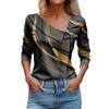 Women's Casual Fashion Print Long Sleeve Lapel V Neck Button Pullover Top