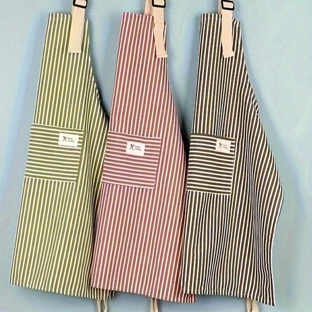 1pc Striped Cooking Apron with Pockets, Stylish and Breathable Household Apron for Kitchen, Coffee Bar, Restaurant and Daily Use