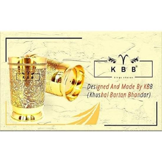 Pure Brass Glass Tumbler with Etching Art Finish, Indian HANDWORKED, (Pack of 2)