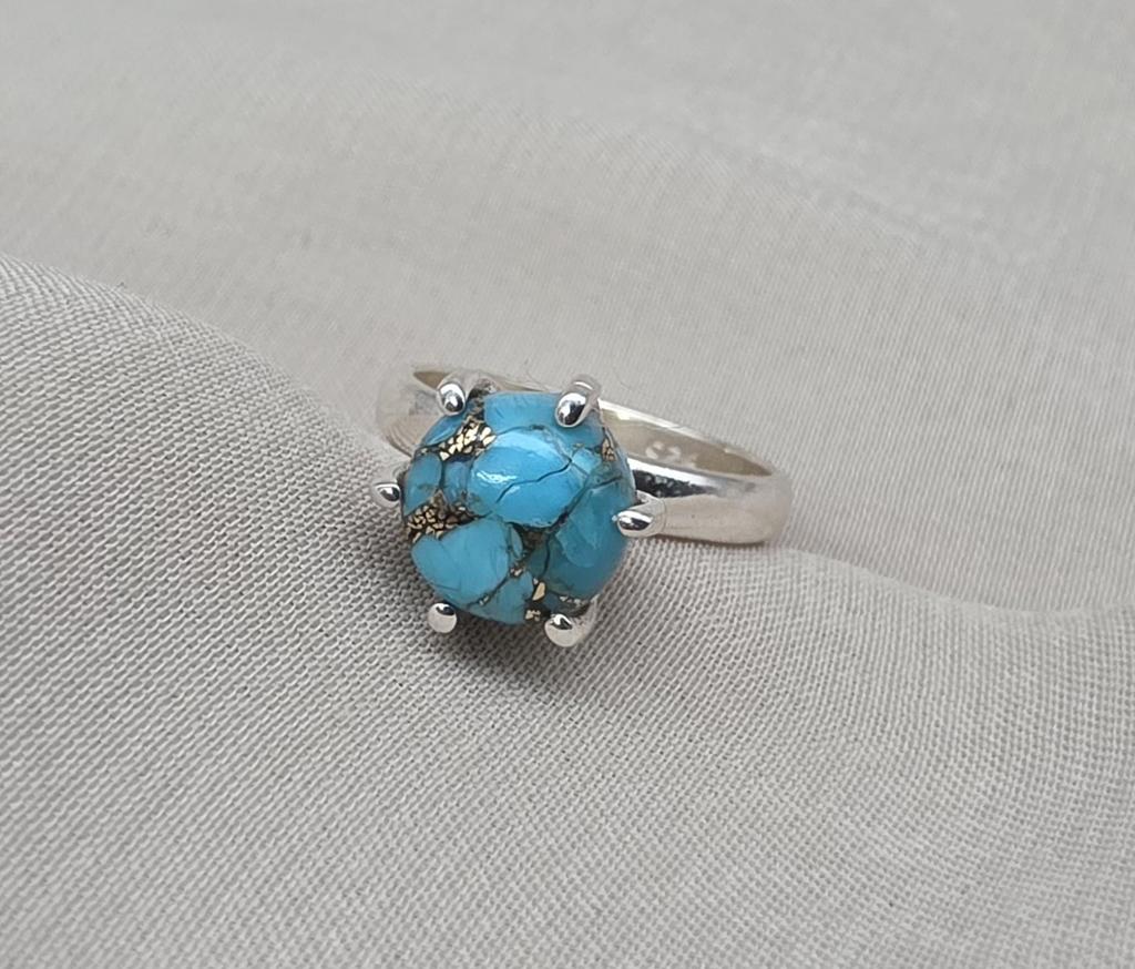 Blue Copper Turquoise Ring: 925 Sterling Silver Ring, Handmade Boho Jewelry