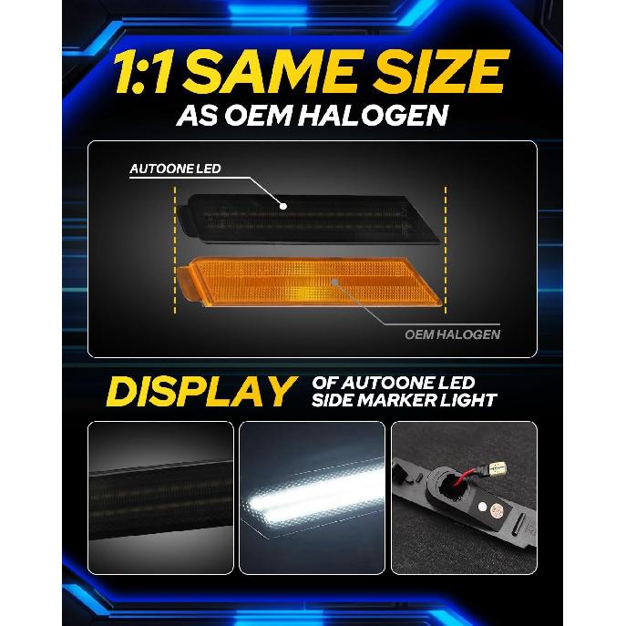 AUTOONE LED Side Marker Lights White Compatible With 5Th Gen Chevrolet Camaro 2010-2015, Front & Rear Fender Side Markers, Smoked Lens Driver &