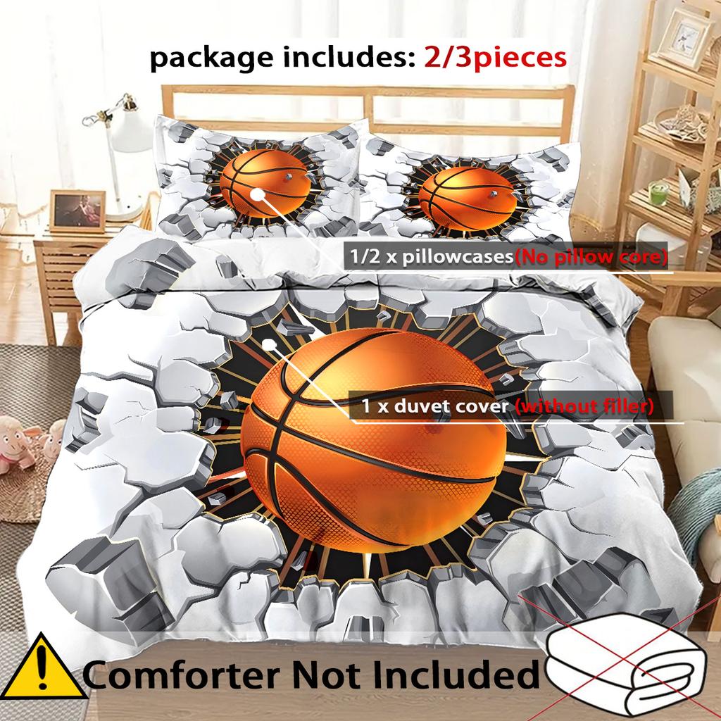 Comforter Basketball Hitting Wall Pattern Printed 3D Visual Effects Style Polyester Soft Comfortable Bedding Set