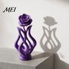 One-piece 3D Printed Vase Rose Sculpture, Hollow Floral Art Figurine with Matte Finish, Bookshelf Decor Piece Minimalist Desk for Living Room Entryway