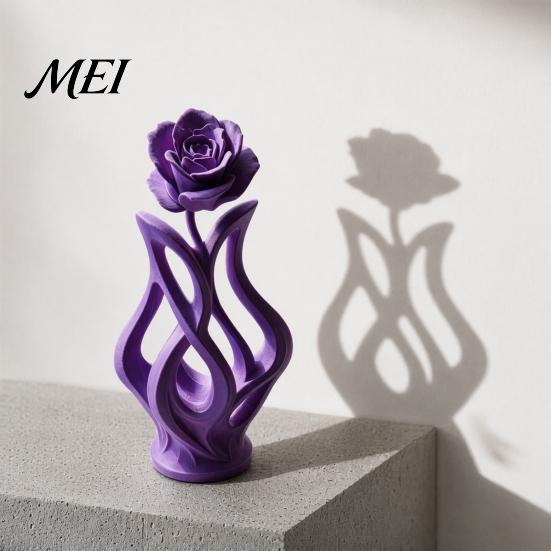 One-piece 3D Printed Vase Rose Sculpture, Hollow Floral Art Figurine with Matte Finish, Bookshelf Decor Piece Minimalist Desk for Living Room Entryway