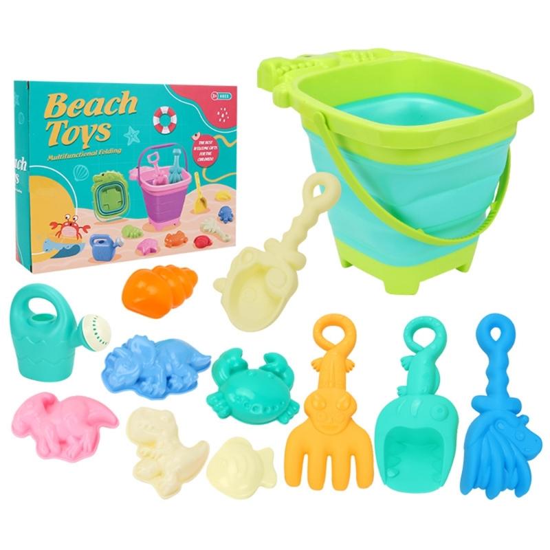 

Collapsible Sand Bucket Sand Tool Beach Toy with Shovel and Sand Moulds For Toddler Beach Activity Travel Sandcastle Toy