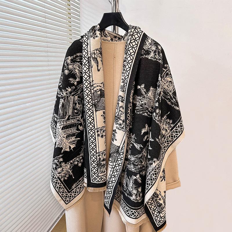 High-End Luxury Imitation Cashmere Warm Scarf Thickened Autumn And Winter Shawl Foulard Bufanda Elegant Flowers
