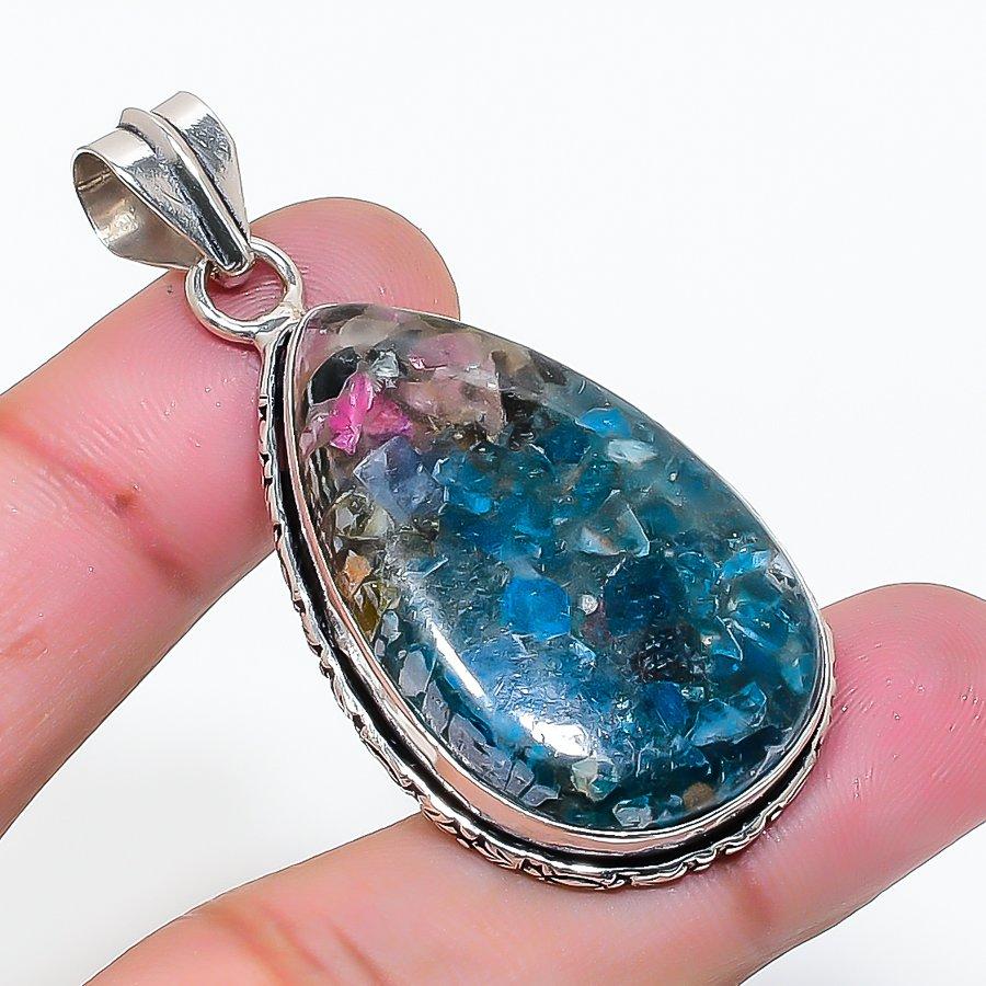 Natural Tourmaline Gemstone Handmade 925 Sterling Silver Pendant 2.01  AP-15157