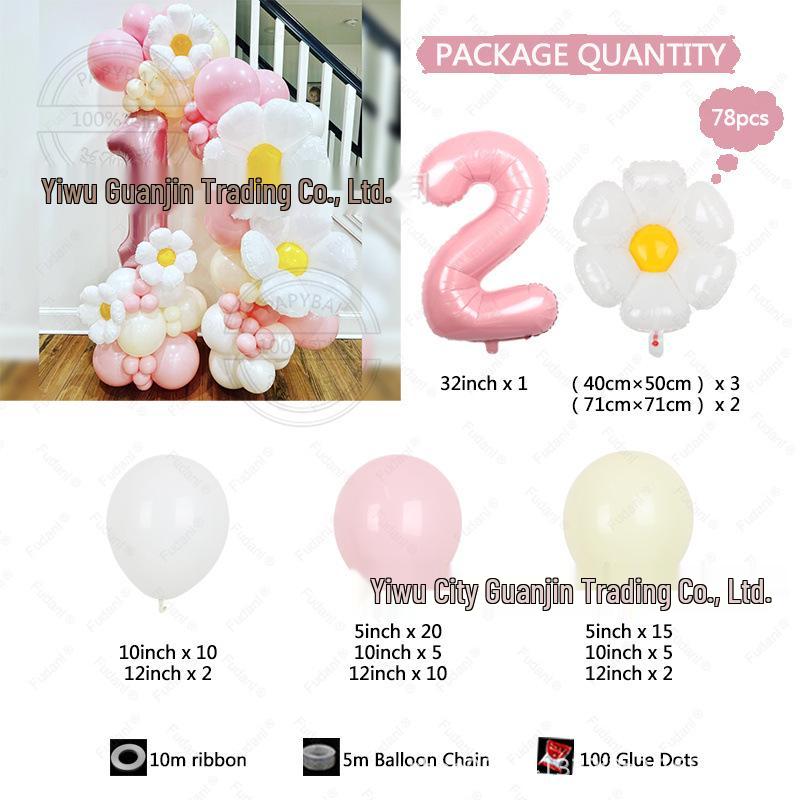 32" Pearlescent Digital Daisy Flower White Balloon - Pink Macaron Latex, Irregular Shape, Birthday Decoration