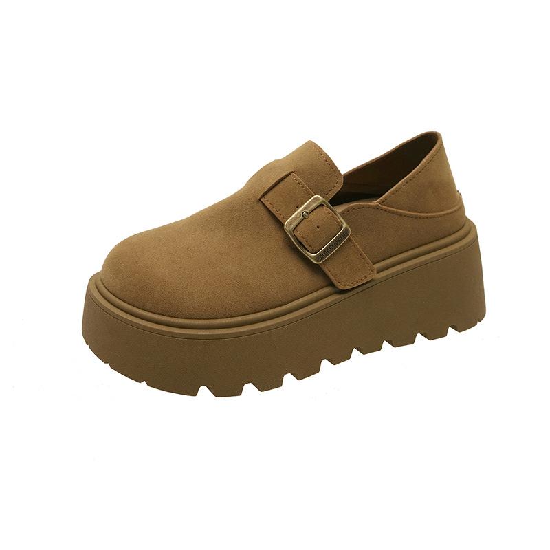 Frosted thick-soled inner height-increasing women's shoes, spring and autumn half-towing bag head, one foot pedaling lazy slippers