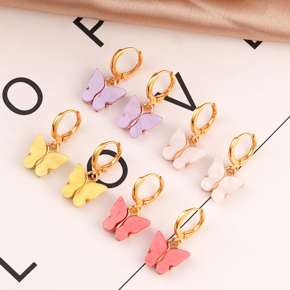 A Pair 2.5×1.3cm Alloy Ear Clip Earrings Acrylic Butterfly Shape Fashion Ear Hooks Diy Women Gift Jewelry Accessories