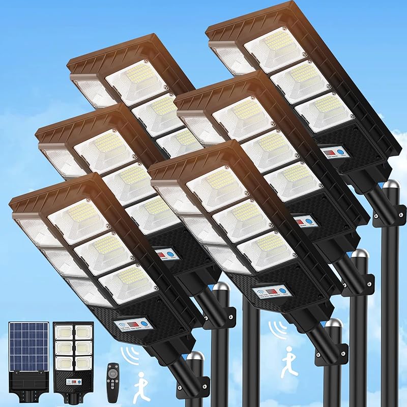 VUAA 2 Pack Solar Street Lights Outdoor Waterproof, 6500K 10000LM LED Solar Lights for Outside Dusk to Dawn, Outdoor Flood Lighting with Motion