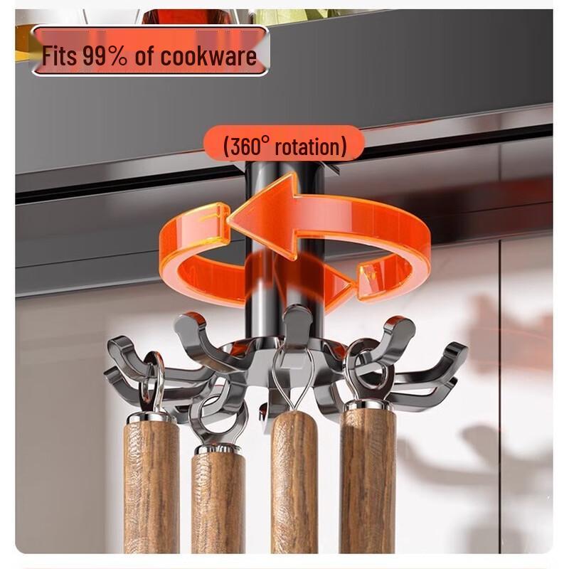 Matte Black Wall-Mounted Kitchen Organizer with Rotating Hooks