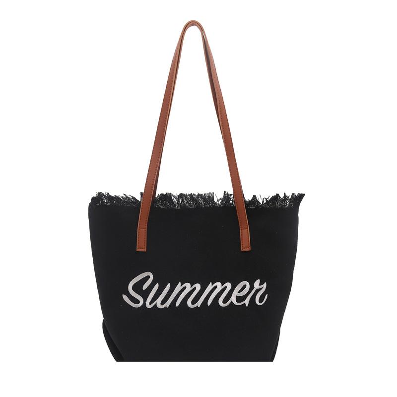

new letter tassel canvas bag women s versatile largecapacity simple commuter student shoulder tote bag