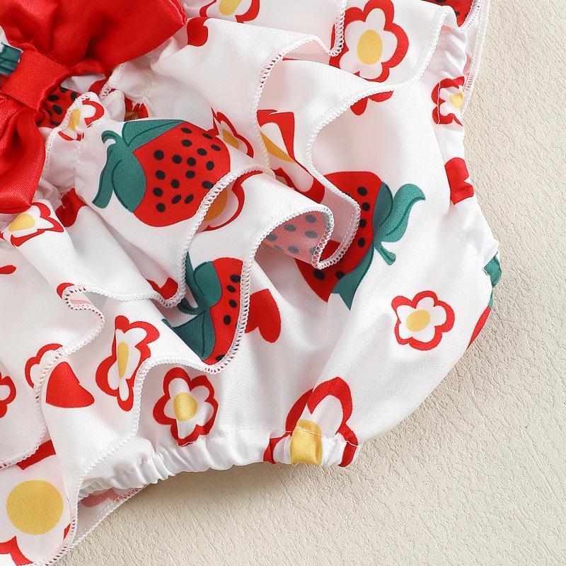Strawberry Print Tank Top & Skirt Set with Hat for Infants and Toddlers - Cute European & American Style