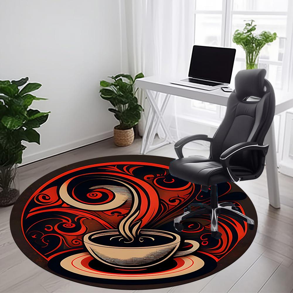 1PC Caffeine Art Office Round Area Rug, Mat Suitable For Office, Under Office Chairs Bedroom Living Room Home Decor, Room Deco