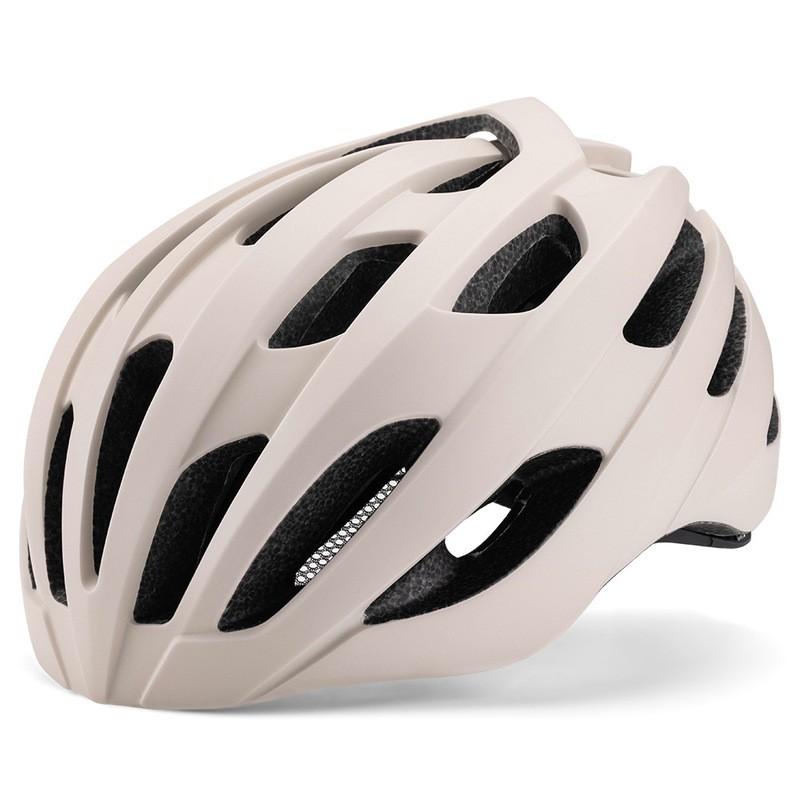 Cycling Protective Gear Safety Helmet Road Bike Riding Unisex Ventilated Full-Shell Design With Rechargeable Rear Light Beige - with Rechargeable Rear Light