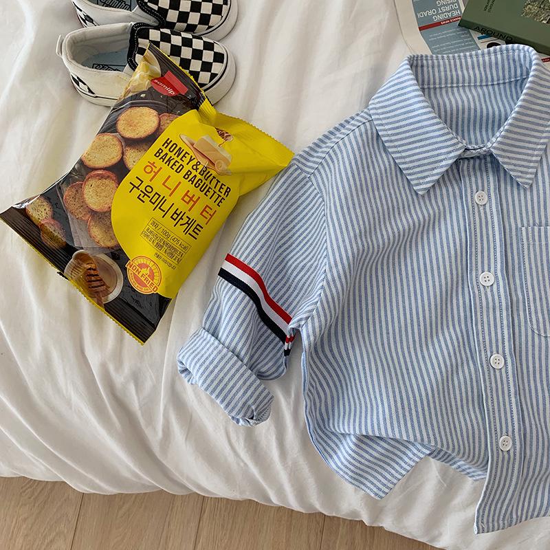 Tong Chenchen Boys' Fashionable Hong Kong-Style Long-Sleeve Striped Shirt