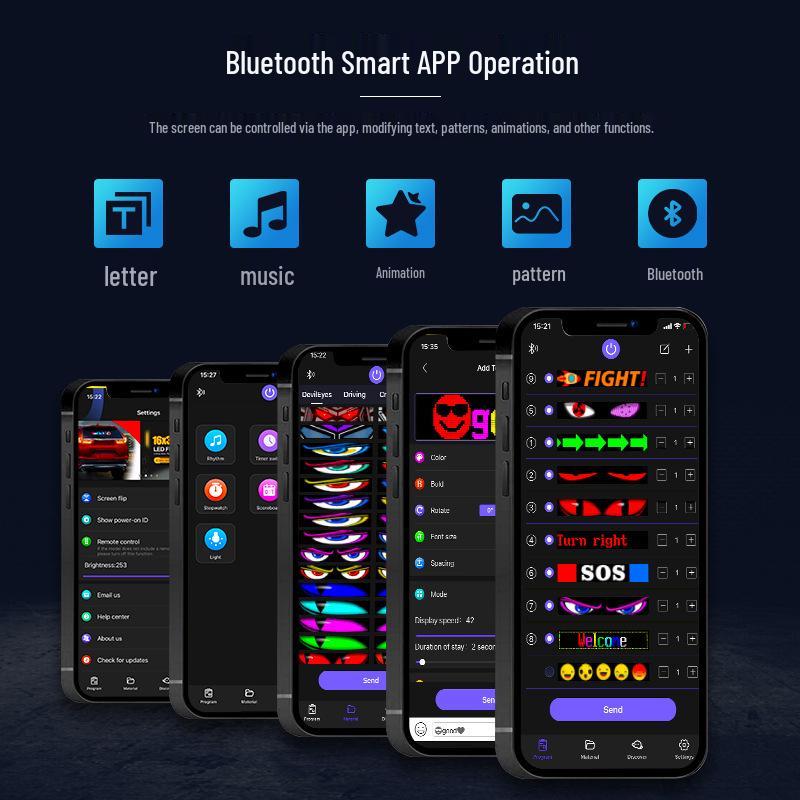 Smart LED Car Sticker: Full Color Flexible Display with Bluetooth Scrolling Subtitles for In-Car Advertising.