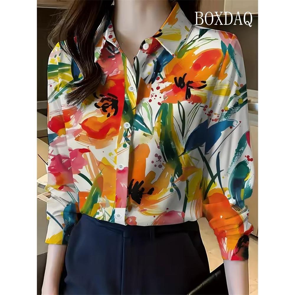New Women's Lapel Shirt Spring Autumn Button Elegant Shirt Casual Daily Long Sleeve Blouse Fashion Party Women's Clothing