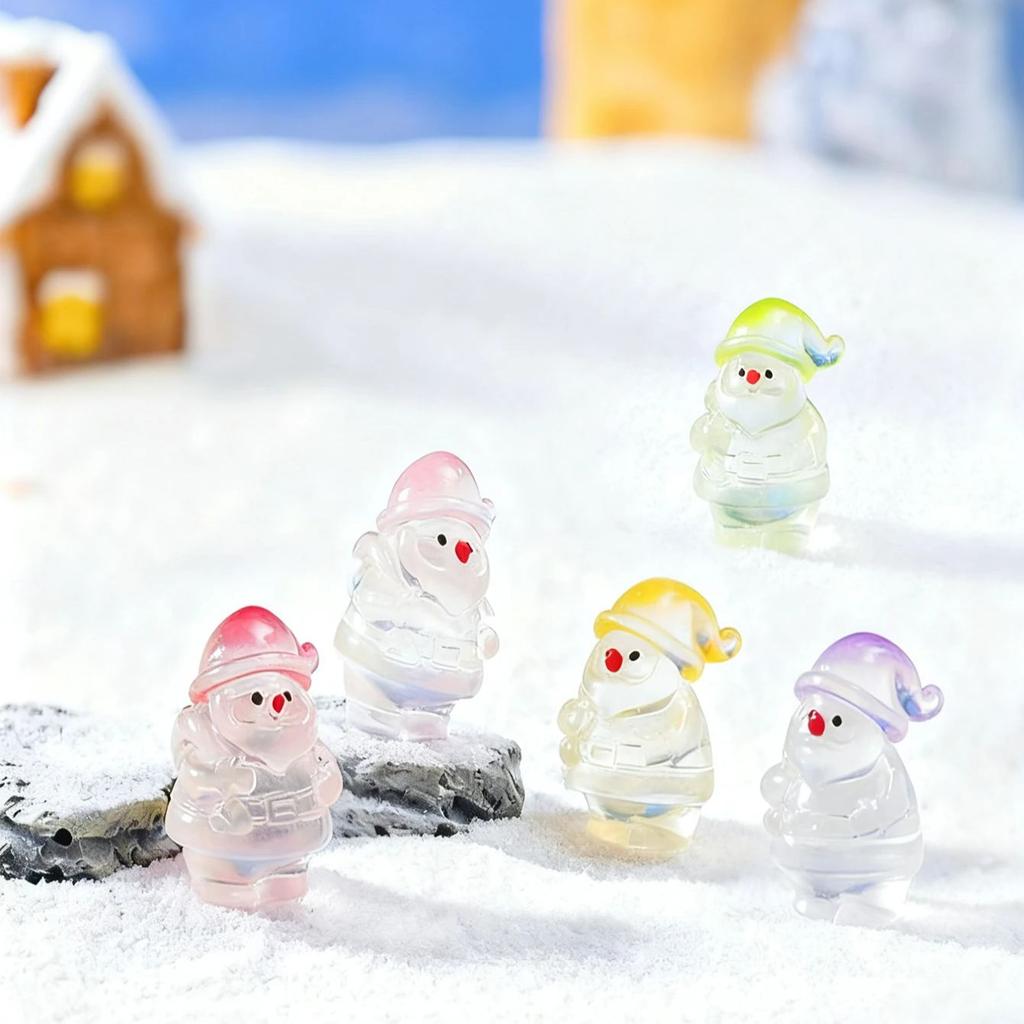 10/20Pcs Glow In Dark Santa Claus Figurines Luminous Mini Resin Christmas Decor For Xmas Tree Fairy Garden Holiday Gift