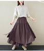 Japanese Mori Girl Linen Half Skirt: Women's Elastic Waist, Heavy Embroidery, Mid-Length A-Line Design.