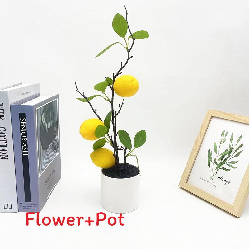 Green Lemon Plant Decor With Faux Fruits For Home Styling And Props Photography