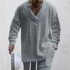 Autumn/Winter Men's Jacquard Loose Knitted Solid Color Casual V-neck Long Sleeve Knitted Shirt