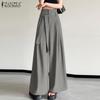 ZANZEA Womens Casual Elastic Waist Solid Color Loose Wide Leg Pants