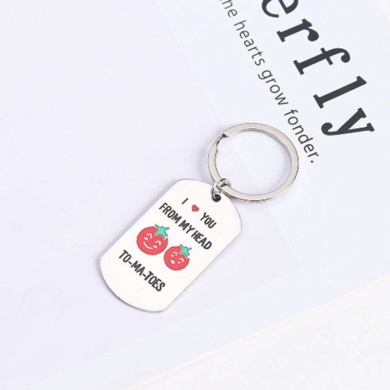 Stainless Steel Colored Tomato Rectangular Label Keychain Keychain Bag Key Decoration