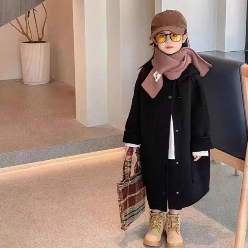 Autumn Winter Children's Double-sided Woolen Coat Girls' Korean Version Long Windbreaker Jacket