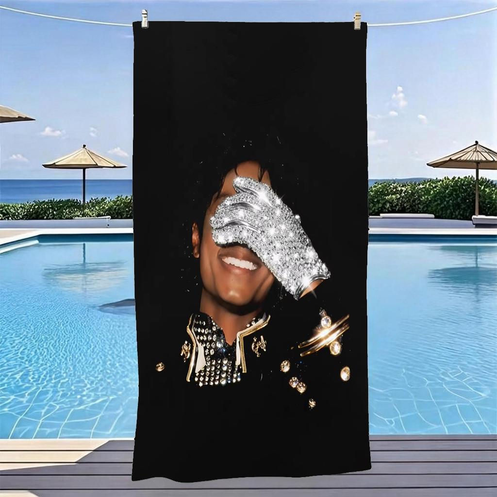 M-Michael Jackson Kristallhandschuh Porträt Strandtuch Mikrofaser Weich Schnelltrocknend King of Pop Badetuch für Fans Schwimmen Outdoor